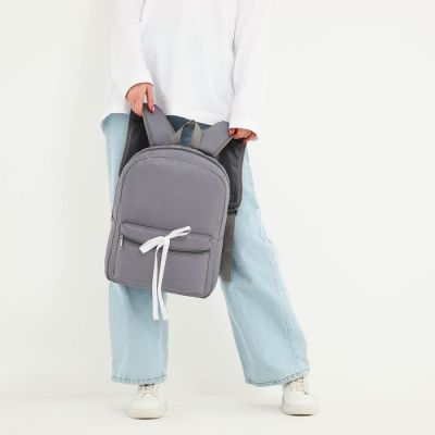 Рюкзак текстильный с белой лентой, 38х29х11 см, 38 х цвет серый серый, отдел на молнии, цвет красный