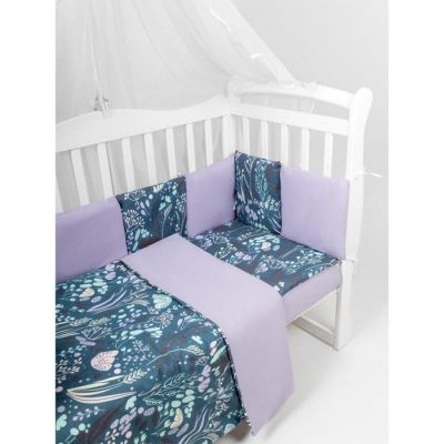 Бортик в кроватку 12 предметов AmaroBaby Flower dreams, фиолетовый