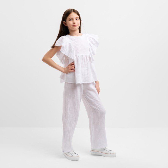 Комплект (блузка и брюки) для девочки MINAKU цвет белый, рост 140 см4791678 купить в «Есть все»