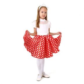 Карнавальный набор «Стиляги 3», юбка красная с белыми сердцами, пояс, повязка, рост 134-140 см