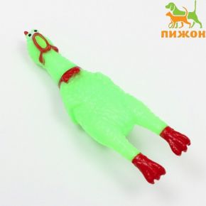 Игрушка пищащая "Задумчивая курица" малая для собак, 16,5 см, ярко-зелёная