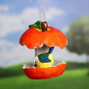 Подвесной декор "Кормушка яблоко с птичкой" 14х13х13см
