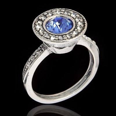 Кольцо Лоо, размер 18, цвет голубой в чернёном серебре