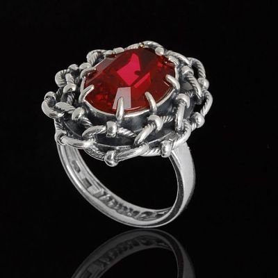 Кольцо Эланта, размер 18, цвет красный в черненом серебре