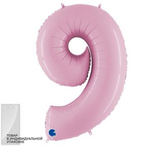 Шар фольгированный 40" «Цифра 9», цвет розовый, инд. упаковка
