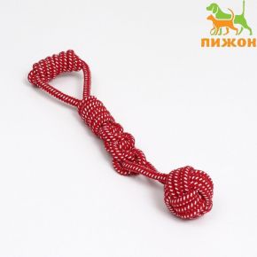 Игрушка канатная плетеная с ручкой, до 38 см, до 180 г, шар 7 см, красная
