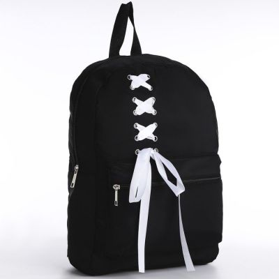 Рюкзак текстильный с белой лентой, 38х29х11 см, 38 х цвет черный черный, отдел на молнии, цвет красный