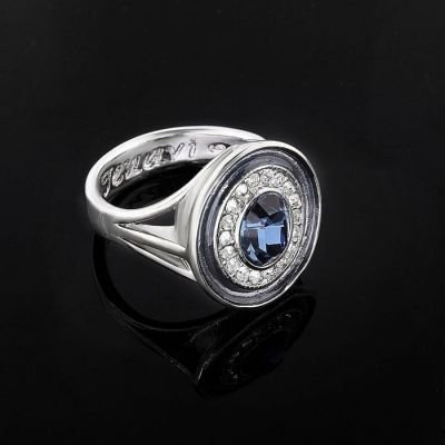 Кольцо Color 14, размер 20, бело-синий в серебре