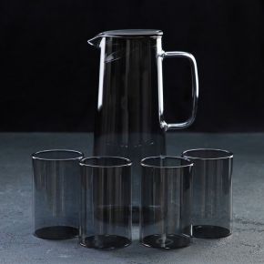 Набор для напитков из стекла Magistro «Дарк», 5 предметов: кувшин 1,35 л, 4 стакана 320 мл, цвет тёмно-серый