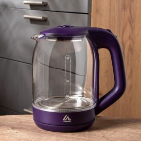 Чайник электрический LuazON LSK-1809, стекло, 1.8 л, 1500 Вт, подсветка, фиолетовый