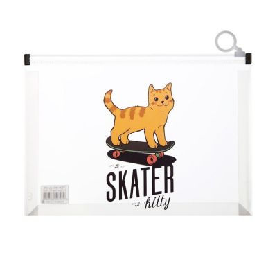 Папка-конверт на молнии формат А5, 180мкр, с рисунком Звери на скейтборде и сноуборде МИКС