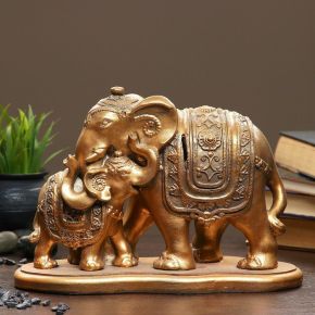 Копилка "Слон со слоненком" бронза, 15х32см