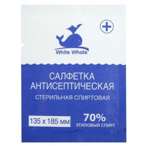 Салфетка  влажная White Whale антисептическая стерильная спиртовая, 135*185, 60 П/М