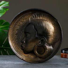 Тарелка декоративная "Девушка" черный, золото, 36х4см