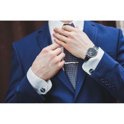 Набор мужской Запонки + зажим для галстука, круг рефленый, цвет серебро