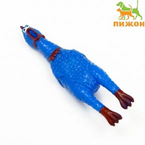 Игрушка пищащая "Задумчивая курица" малая для собак, 16,5 см, ярко-синяя
