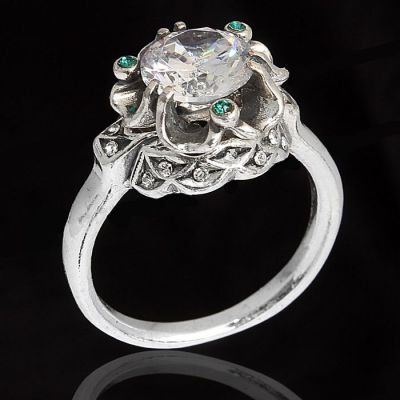 Кольцо Дурман, размер 20, цвет зелёный в чернёном серебре