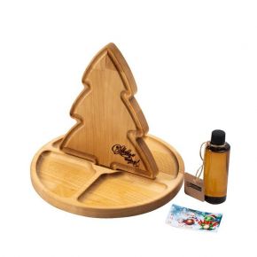 Подарочный набор деревянной посуды Adelica «С Новым годом!», ёлка 22×18 см, подставка - менажница d=25 см, масло 100 мл, в подарочной коробке