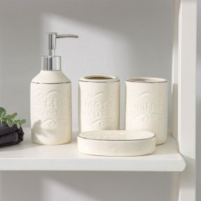 Набор аксессуаров для ванной комнаты Доляна SOUL, 4 предмета (мыльница, дозатор для мыла 350 мл, 2 стакана), цвет белый