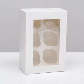 Упаковка под 6 капкейков с окном, белая, 25 х 17 х 10 см