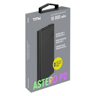 Внешний аккумулятор TFN Astero 10, 10000 мАч, 2 USB, Type-C, microUSB, черный