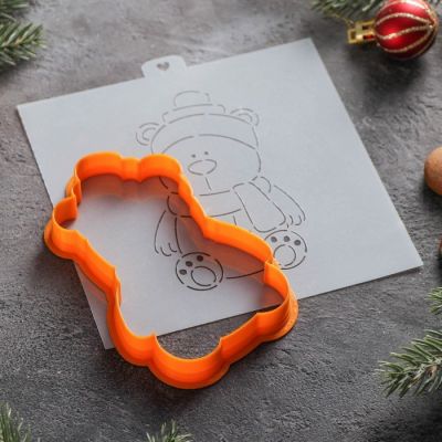 Форма для вырезания печенья и трафарет «Медвежонок с шарфиком», 7,3×11,5 см, цвет оранжевый