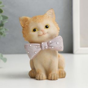 Сувенир полистоун "Нарядный котёнок с розовым бантом в горошек" 10,5х6,5х8 см