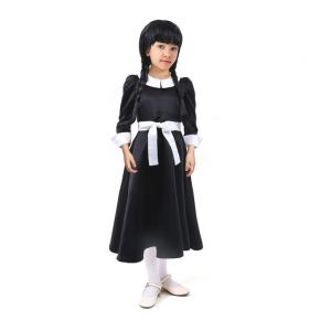 Карнавальное черное платье с белым воротником,атлас,п/э,р-р44,р164
