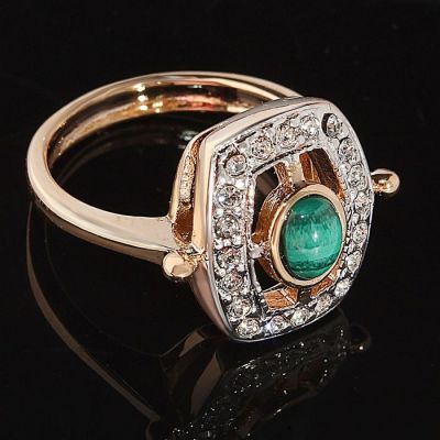 Кольцо Парадиз, размер 18, цвет бело-зеленый в золоте