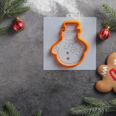 Форма для вырезания печенья и трафарет «Снеговик в шляпе», цвет оранжевый