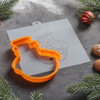 Форма для вырезания печенья и трафарет «Снеговик в шляпе», цвет оранжевый