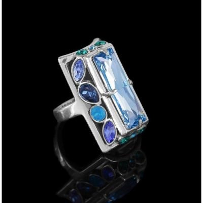 Кольцо Донизети, размер 19, цвет голубой в черненом серебре