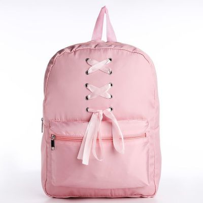 Рюкзак текстильный с лентами, 38х29х11 см, 38 х розовый  розовый, отдел на молнии, цвет красный