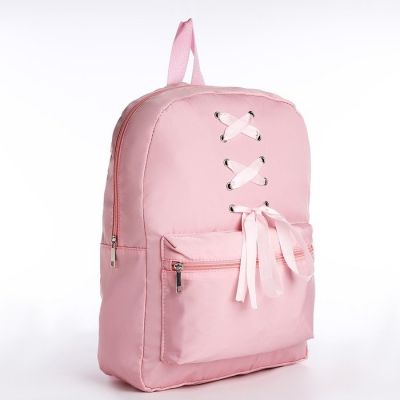 Рюкзак текстильный с лентами, 38х29х11 см, 38 х розовый  розовый, отдел на молнии, цвет красный