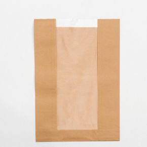 Пакет бумажный крафт с окном и прямоугольным дном, 32 × 21 × 10