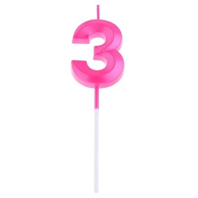 Свеча в торт на шпажке «Грань», цифра "3", 5 см, розовая