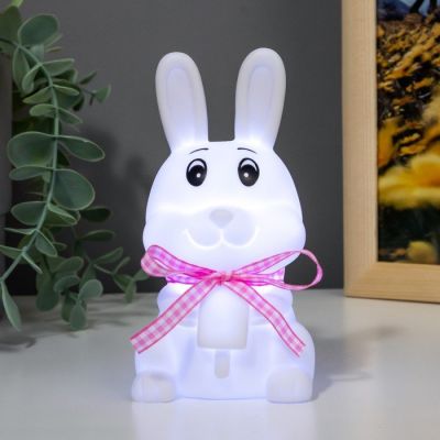 Ночник "Кролик с бантом" LED 0,5Вт батарейки AG13 белый 6,5х5,5х11см