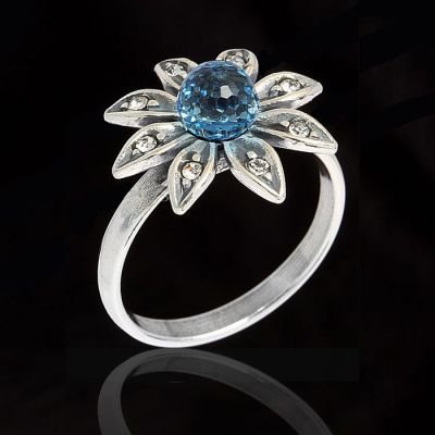 Кольцо Сель, размер 18, цвет голубой в чернёном серебре