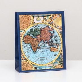 Пакет подарочный "Карта мира" 26 х 32 х 12 см