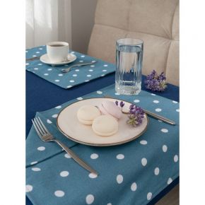 Набор кухонный скатерть, подставки Blue polka dot, размер 110х140 см, 35х45 см - 4 шт, горох, синий