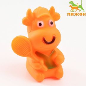 Игрушка пищащая "Спортивная корова" для собак, 10 см, оранжевая