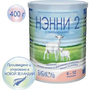 Молочная смесь Бибиколь Нэнни с пребиотиками 2, с 6 месяцев, на основе козьего молока, 400 г