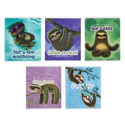Тетрадь 48 листов в клетку "Карибские ленивцы", обложка мелованный картон, матовая ламинация Soft Touch, МИКС