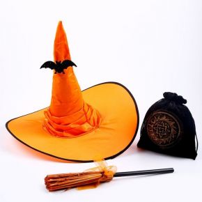 Карнавальный набор «Магия», шляпа оранжевая, метла, мешок