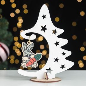 Сувенир "Кролик. Ёлка со звездами", дерево, белая, 15х12 см
