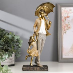 Сувенир полистоун "Папа с дочкой на прогулке под зонтом" бежевый 28х11х8 см