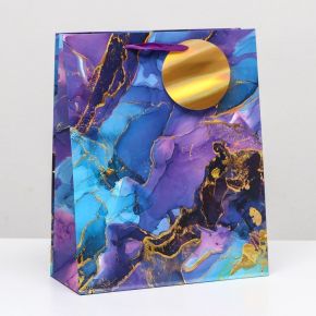 Пакет подарочный "Фиолетовый мрамор"  26 х 32 х 12 см