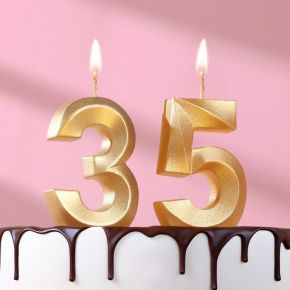 Свеча в торт юбилейная "Грань" (набор 2 в 1), цифра 35, цифра 53, золотой металлик, 7.8 см