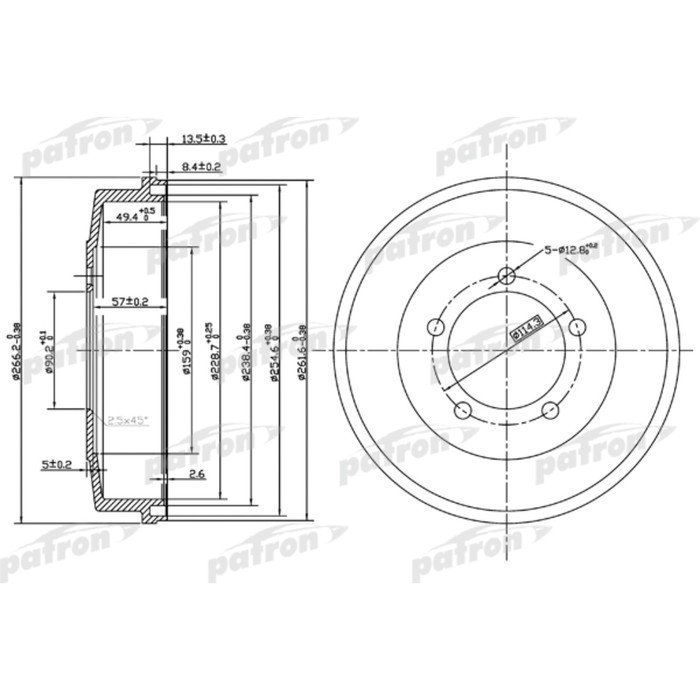 Тормозной барабан газель размеры. Pdr1002. Patron pdr1737.