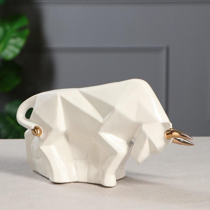 Копилка Бык оригами белый с золотом 18х30х10 см